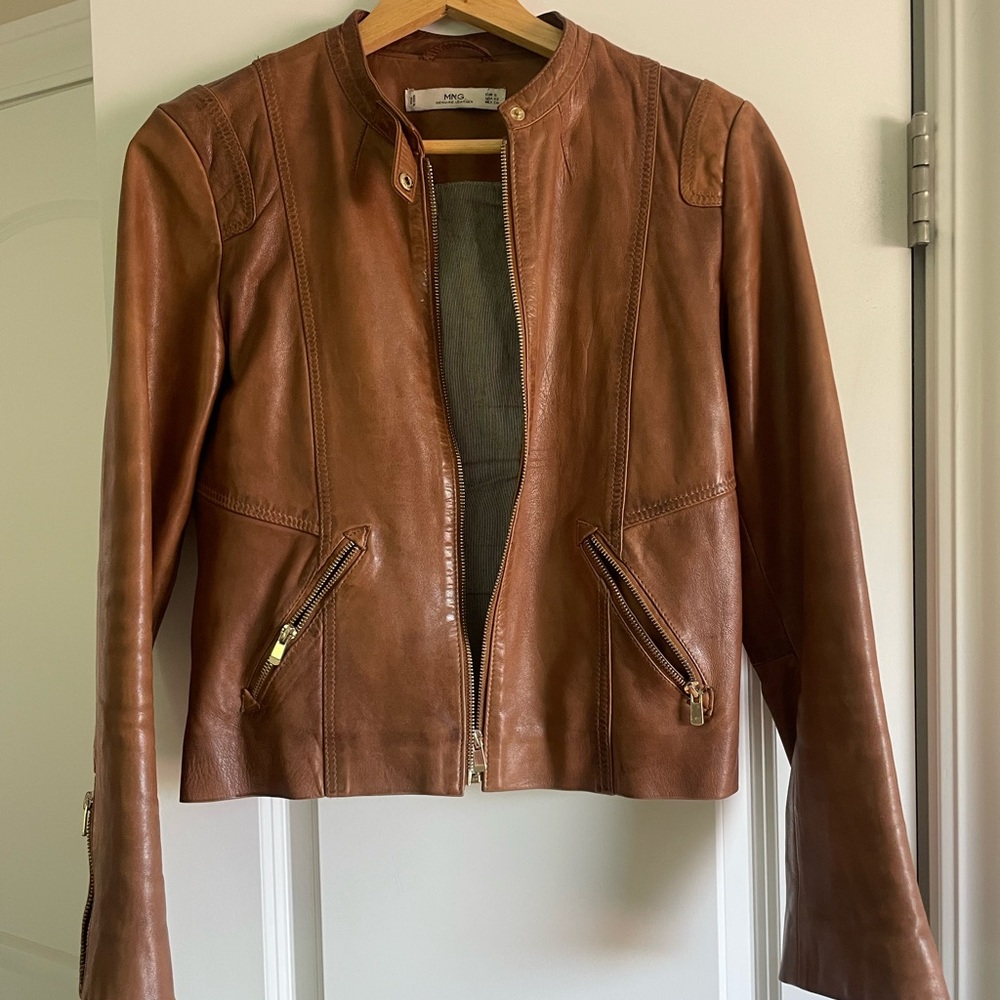 Mango Tan Genuine Leather Jacket